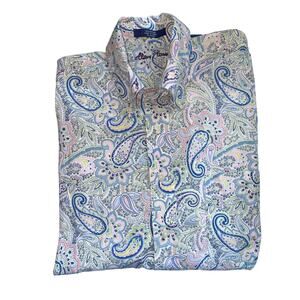 Alan Flusser Paisley Print Long Sleeved Button Down chest pocket Shirt Large